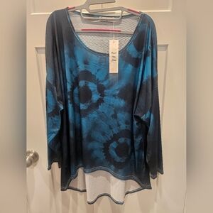 Beyond This Plane NWT Blue Black Tie-Dye Oversized Tunic Top Women’s 1XL Boho Lo
